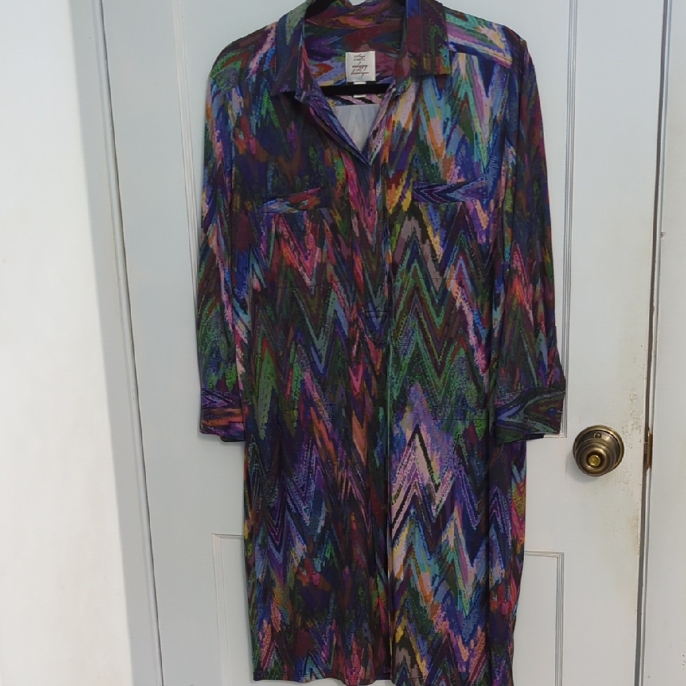 Suzi Chin for Maggy Sz 8 Boutique Multicolor Chevron Long Sleeve Dress